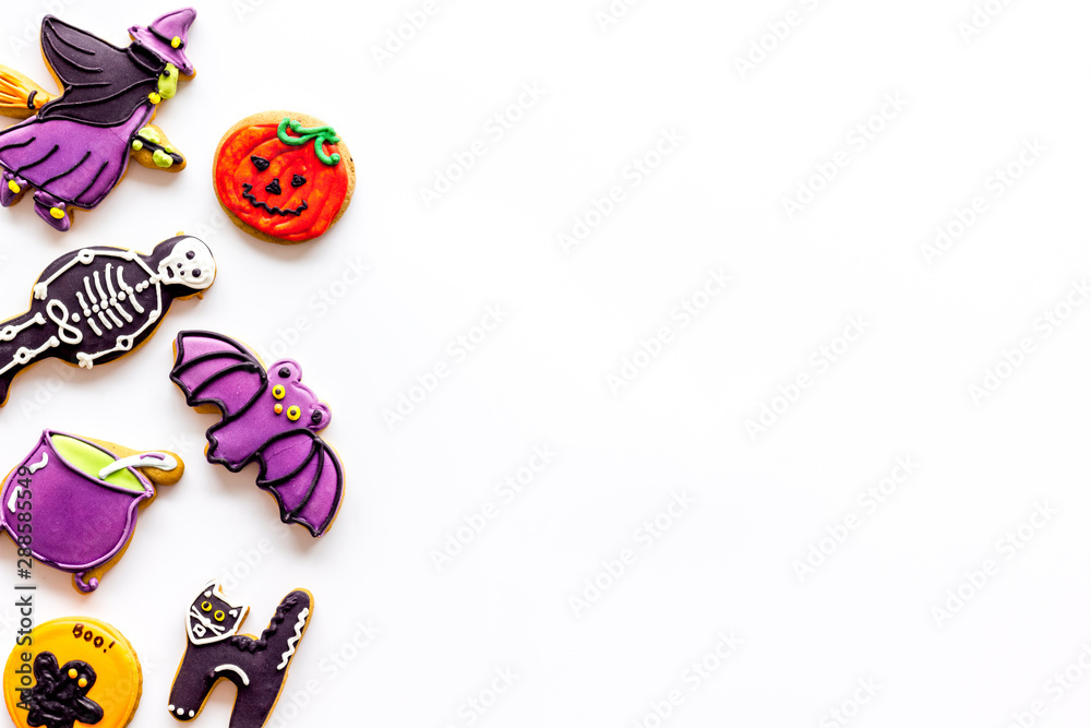Frame from halloween figures on white background top view mockup