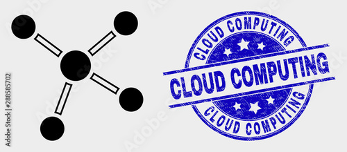 Vector links pictogram and Cloud Computing seal stamp. Red rounded grunge seal stamp with Cloud Computing text. Vector combination in flat style. Black isolated links pictogram.