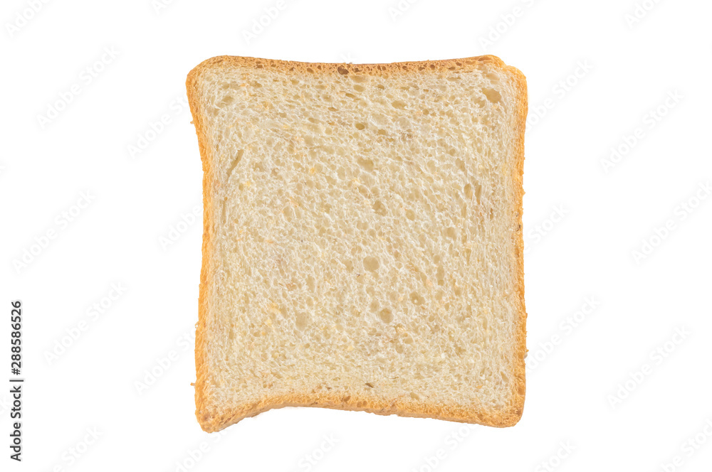 top view of single bread slice isolated on white background