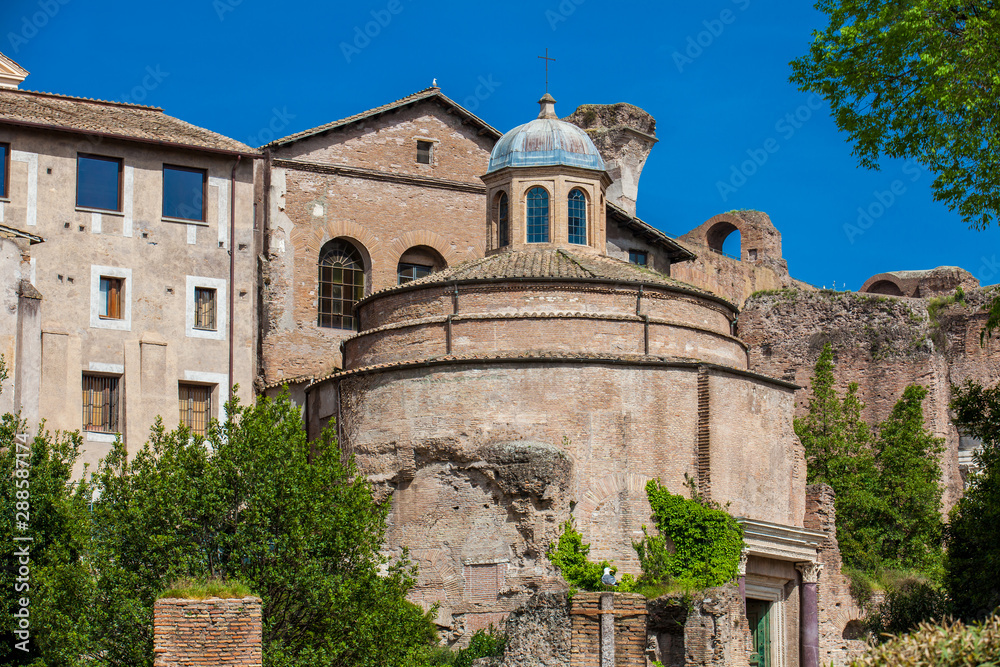 Ancient Romulus Temple at the Roman Forum in Rome
