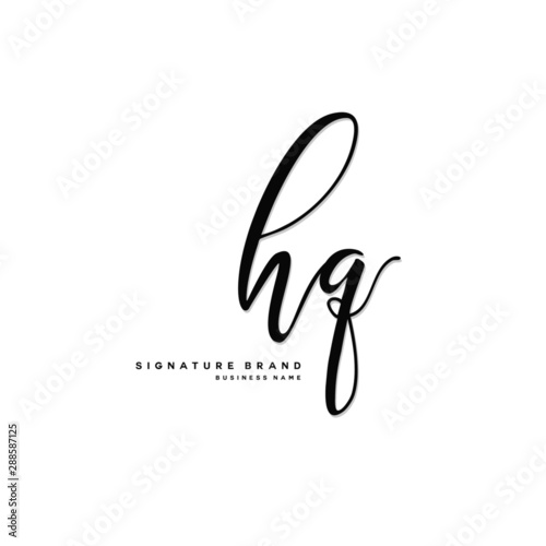 H Q HQ Initial letter handwriting and signature logo concept design.
