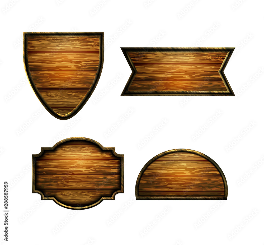 Naklejka premium Vector realistic illustration of wooden signboard