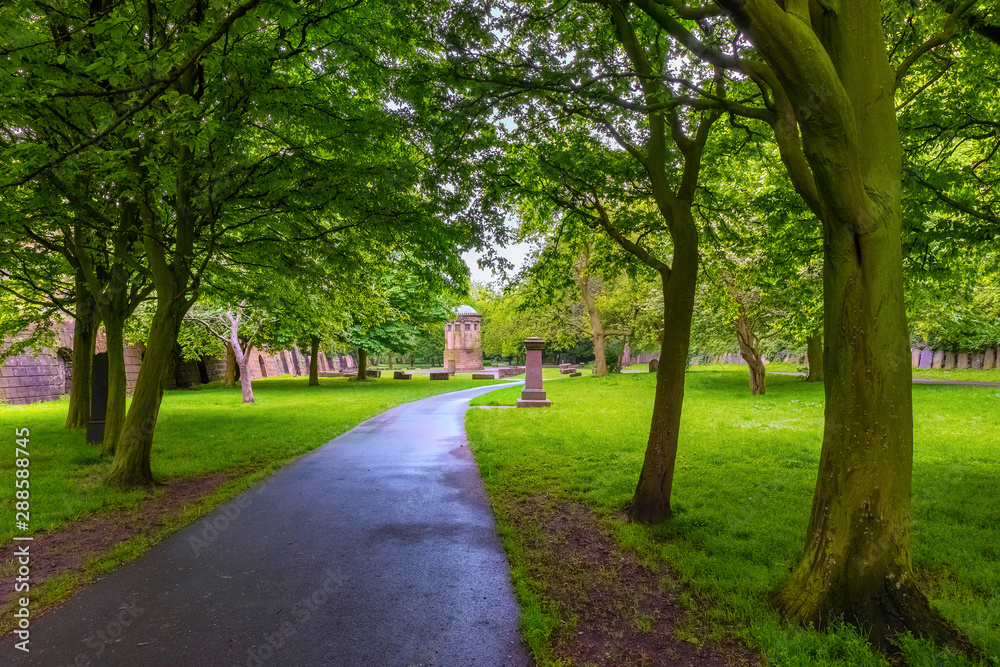 St James's Cemetery at Liverpool Cathedral in Liverpool, UK