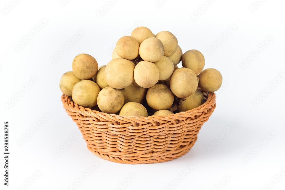Longkong fruit in basket on white background, Thai fruit Longkong fruit in basket on white background, Thai fruit