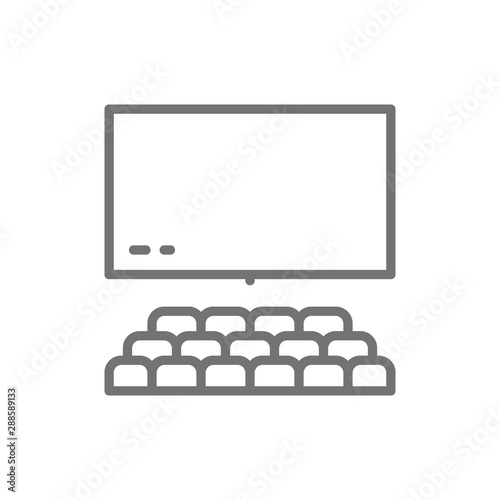 Vector assembly hall, cinema hall line icon.