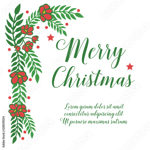 Greeting card design template merry christmas  with ornament of seamless red flower frame. Vector