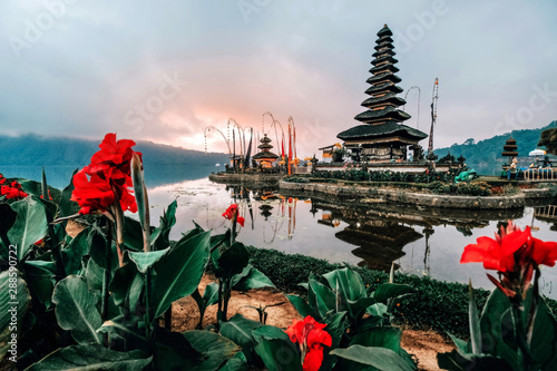 Landscape view of Pura Ulun Danu Beratan the Floating Temple in Bali , Indonesia in morning. photo