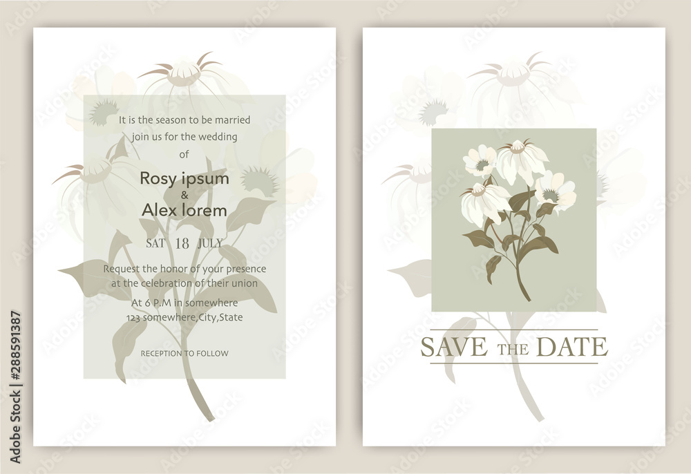 Wedding Invitations save the date card design with elegant garden anemone.