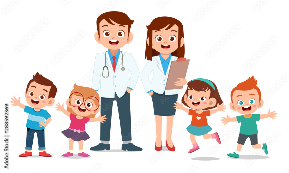 happy kids with doctor smile illustration happy kids with doctor smile illustration