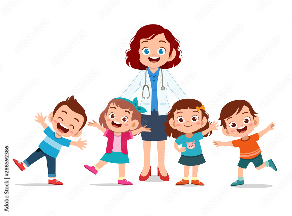 happy kids with doctor smile illustration happy kids with doctor smile illustration