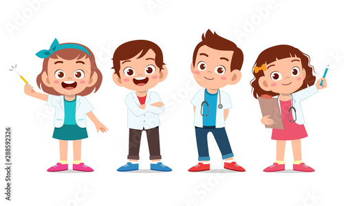happy kids wear doctor uniform set