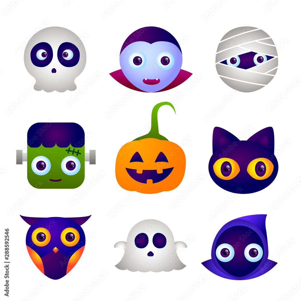 Halloween characters icon set, Cute of Happy Halloween icon set. Halloween characters icon set, Cute of Happy Halloween icon set.
