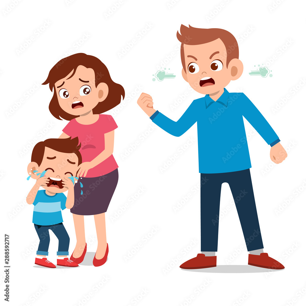 kids cry with parent fighting ague