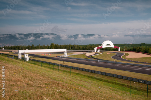 Empty racetrack curves in late summer
