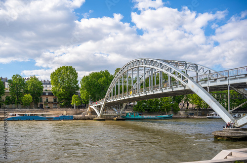 Arched truss bridge over the Seine River in Paris