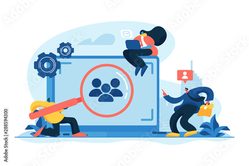 Marketing strategy, promotional campaign. Headhunting agency. Market segmentation, adverts, target market, target group, target customer concept. Vector isolated concept creative illustration