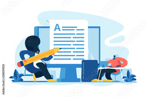 Content creating  articles  text writing and editing remote job. Inbound marketing. Copywriting job  home based copywriter  freelance copywriting concept. Vector isolated concept creative illustration