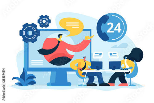 Tech support, clients assistance and hotline, help hotline, call centre. Contact center, customer service point, customer relationship management concept. Vector isolated concept creative illustration