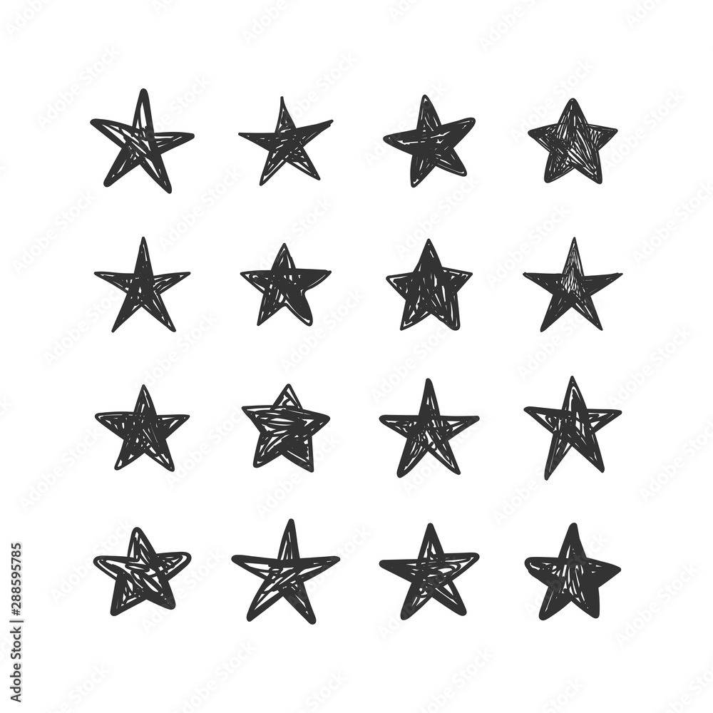 Fototapeta premium Star doodles collection. Set of hand drawn stars. Ink cartoon illustrations.