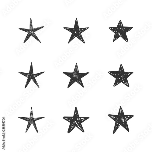 Star doodles collection. Set of hand drawn stars. Ink cartoon illustrations.