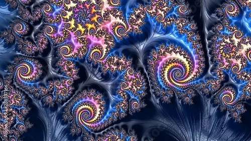 Abstract Computer Video generated Fractal design. A fractal is a never-ending pattern. Fractals are infinitely complex patterns that are self-similar across different scales. Mandelbrot Set