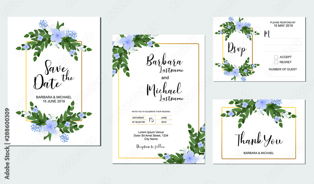 Wedding invitation template with beautiful flower decoration