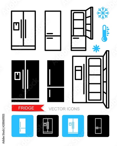 Set contour and silhouette icons refrigerator. Vector fridge symbol