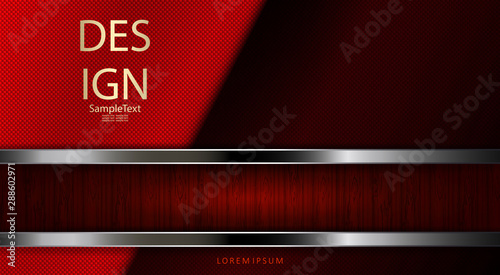Abstract red texture design with frame and metallic shiny edging