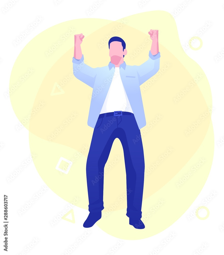 Business man is relaxing and dreaming about something at his work place. Modern office interior. Business concept. Vector illustration.