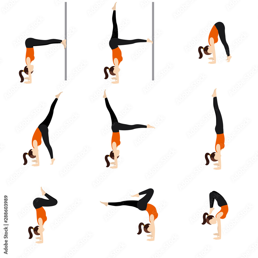 Handstand prep and scorpion variations yoga asanas set/ Illustration