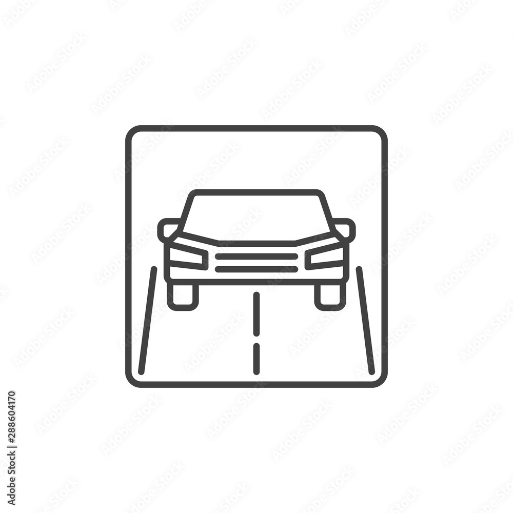 Car on road vector outline concept icon. Front view Car on road vector outline concept icon. Front view