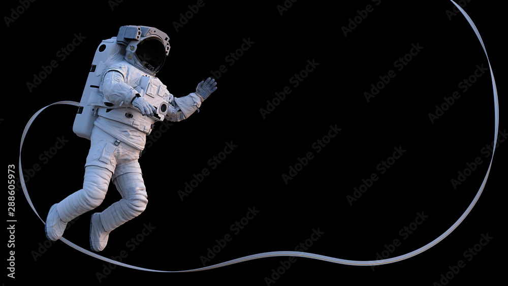 Fototapeta premium astronaut performing space walk, isolated on black background
