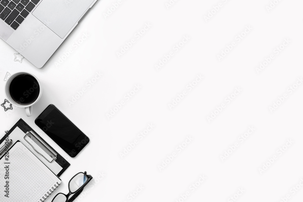 Minimal Freelancer workplace top view Minimal Freelancer workplace top view