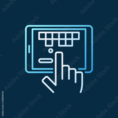 Gaming tablet vector colored linear icon - tablet with hand and game concept sign on dark background