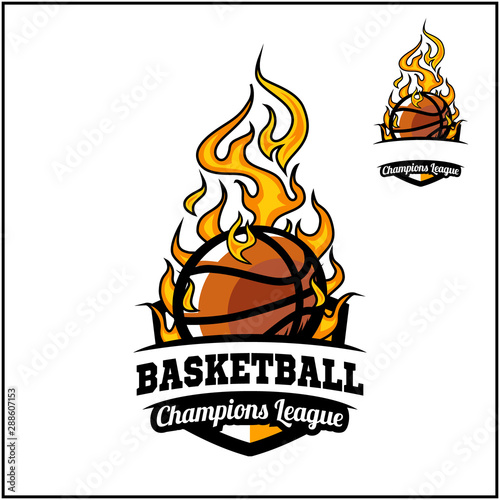 Basketball ball flame badge vector