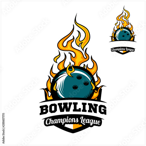Bowling ball flame badge vector