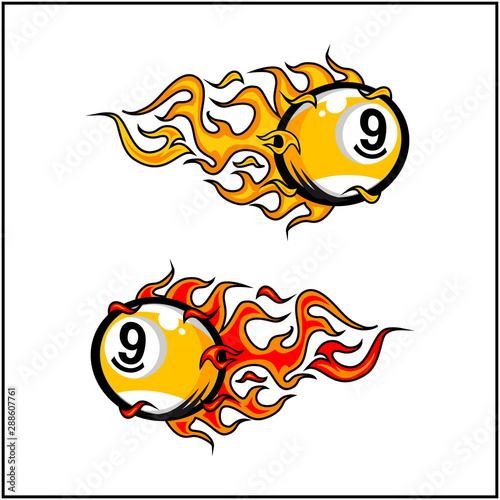 Billiard 9 ball flame vector set of 2