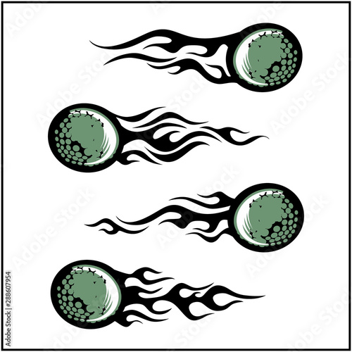 Golf ball tribal flame set of 4