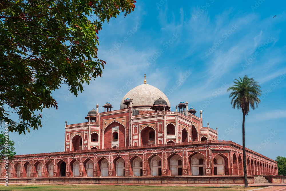 The Humayun's Tomb an iconic tourist destination in India. with blue sky background.