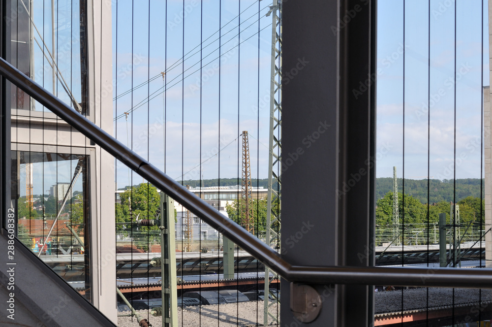 Fototapeta premium view from staircase of pedestrian bridge over station