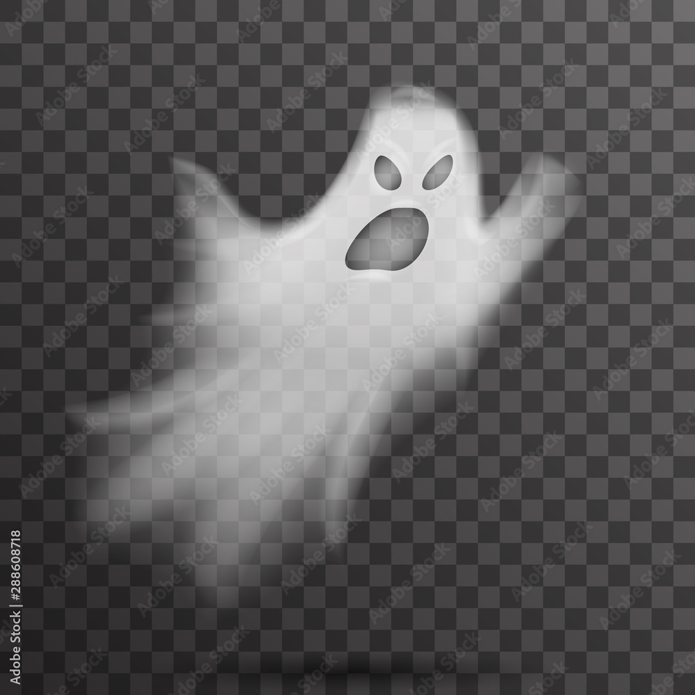 Angry halloween white scary ghost isolated template transparent night  background vector illustration Stock Vector | Adobe Stock