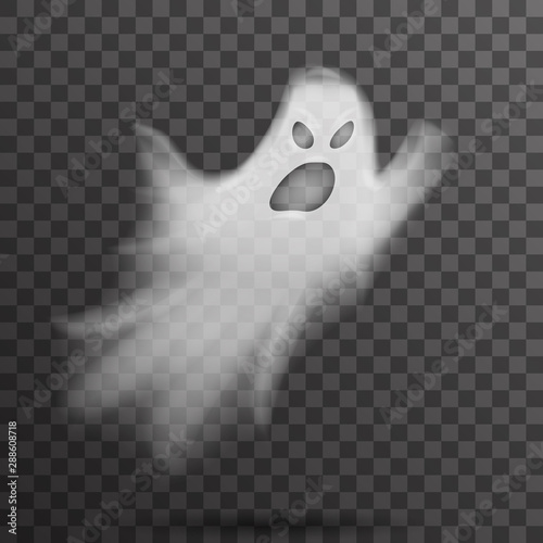 Fototapeta Angry halloween white scary ghost isolated template transparent night background