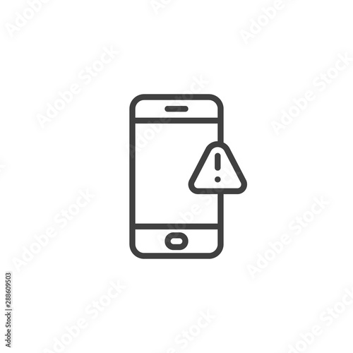 Phone with exclamation sign line icon. linear style sign for mobile concept and web design. Smartphone alert notification outline vector icon. Symbol, logo illustration. Vector graphics