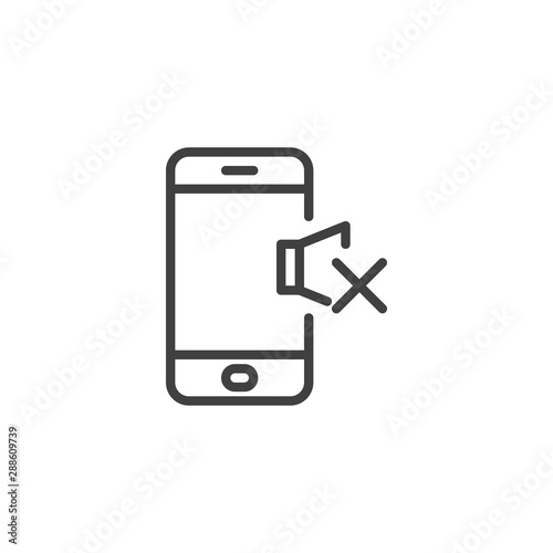 Phone silent mode line icon. linear style sign for mobile concept and web design. Mobile phone volume mute outline vector icon. Symbol, logo illustration. Vector graphics