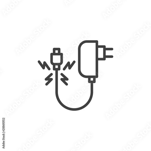 Damaged charger cable line icon. linear style sign for mobile concept and web design. Broken charger wire outline vector icon. Symbol, logo illustration. Vector graphics