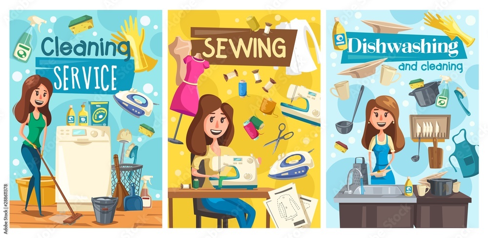 Dishwashing, sewing, cleaning service. Household Dishwashing, sewing, cleaning service. Household