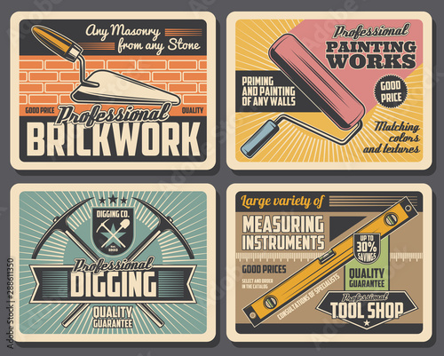 DIY repair tools. Painting and brickwork, digging