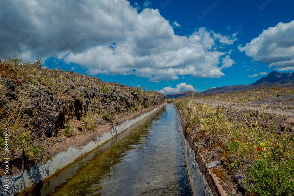 Aquaduct in Cotopaxi National Park, Ecuador home to the Cotopaxi Volcano