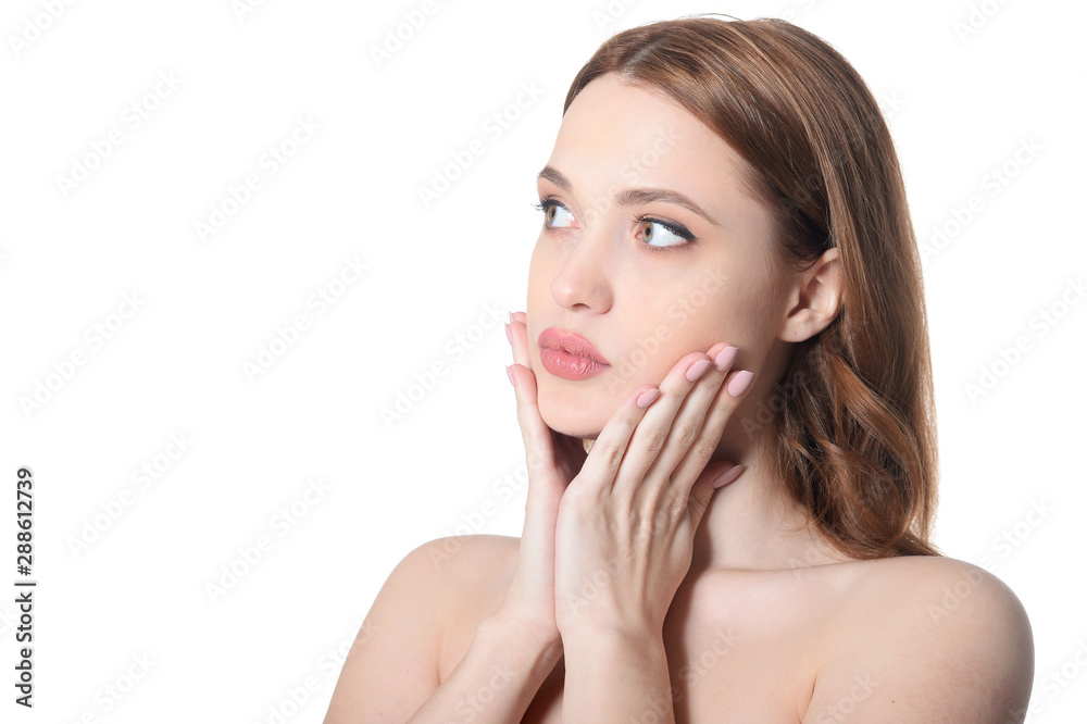 Beautiful young woman posing isolated on white background Beautiful young woman posing isolated on white background