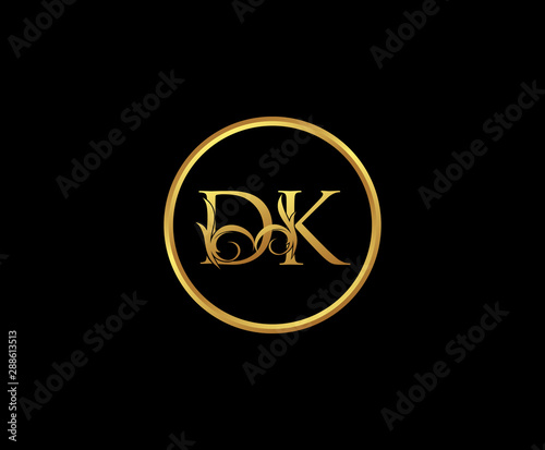 Initial letter D and K, DK, Gold Logo Icon, classy gold letter monogram logo icon suitable for boutique,restaurant, wedding service, hotel or business identity. 